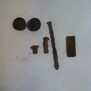 Well one is a nail and there is a rivet. The other two round things are from shotgun shells