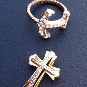 Ring #33 junk, hold plated .925 cross pendant