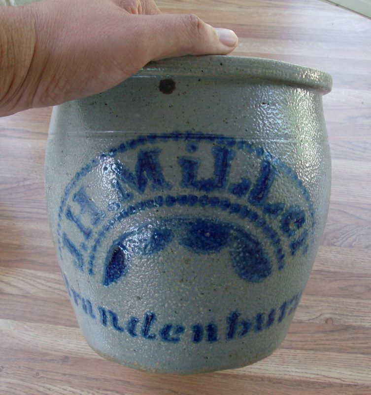 1860s J.H.Miller Stoneware Jar made in Brandenburg, KY - Reconstructed from pieces found at an old house site.