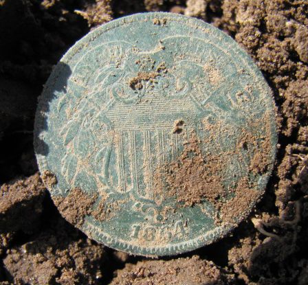 1864 2-cent piece fresh from the dirt. May 2013.