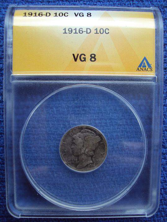 1916-D merc dime slabbed and graded VG08 - My 1916-D merc dime that I dug on 8-27-11, just got it back from ANACS and it graded VG08, absolutely a dre