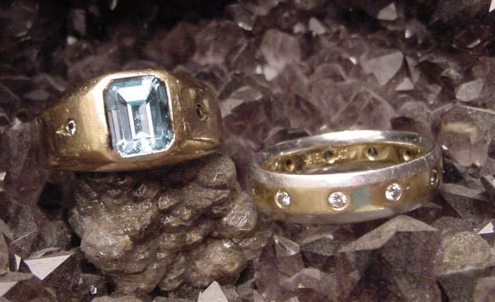 2 LARGE GOLD RINGS FROM A CAPE COD TRIP IN 2003 - RING WITH DIAMONDS IS PLATINUM & 18K GOLD