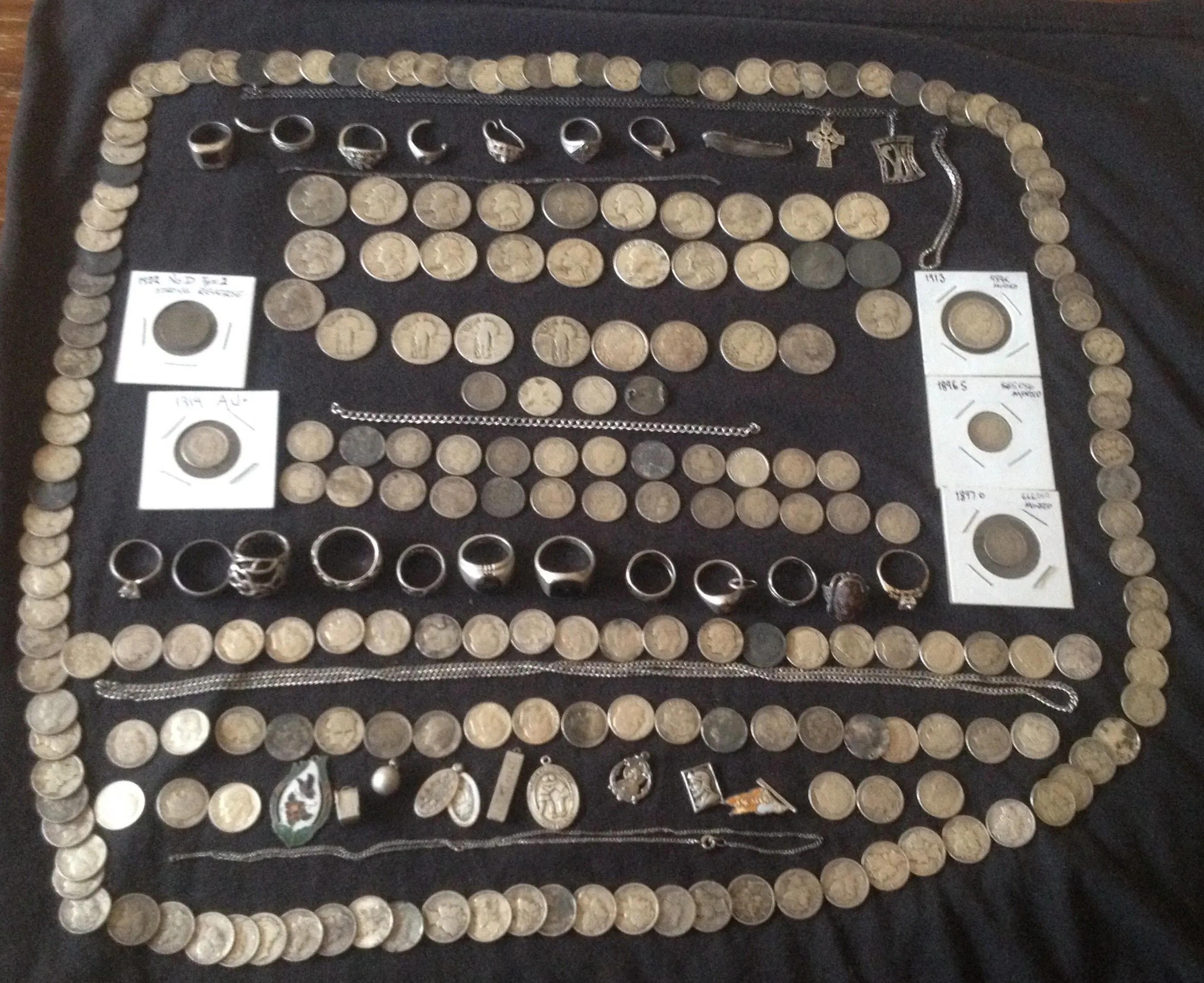2014 Sterling/.925 & Silver coins dug, 221 silver coins