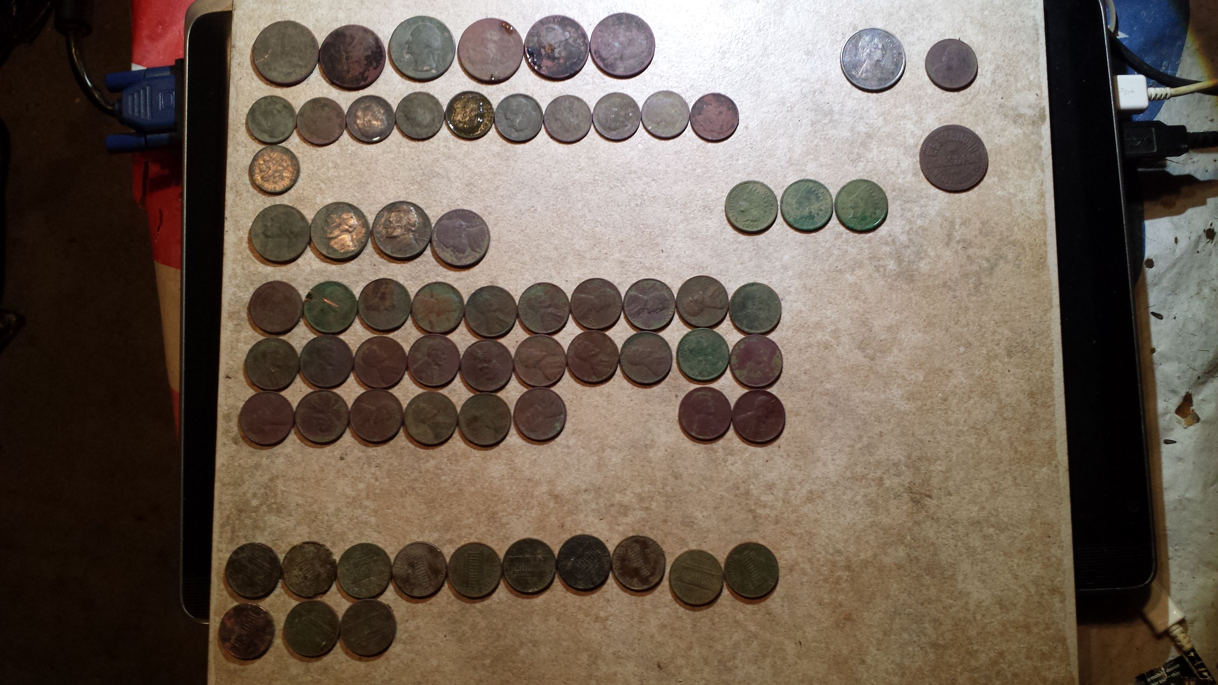 20151120 184744  Shawn's House Coins.  28 wheats 19??, 16, 17, 35, 37, 40x2, 42, 43S, 44, 45x5, 46x2, 50, 51D, 52Dx2, 53D, 54D, 55D, 56Dx3, &58D.  3 I