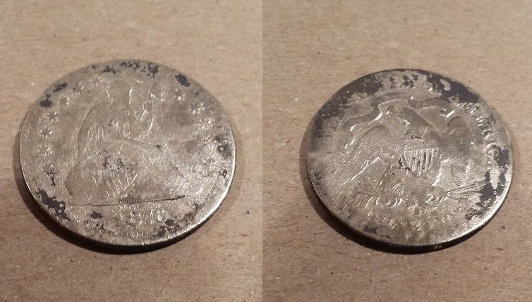 20160117 1876s Seated Liberty Quarter found at a door knock permission in Madison with the F75.