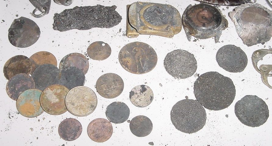 2nd COLDWATER HUNT FOR THE YEAR - GOT 4 SIL.QUARTERS AND A SILVER HALF - BLACK PIECE LEFT OF BRASS BUCKLE I THINK IS SILVER ID BRACELET PIECE - RIGHT 