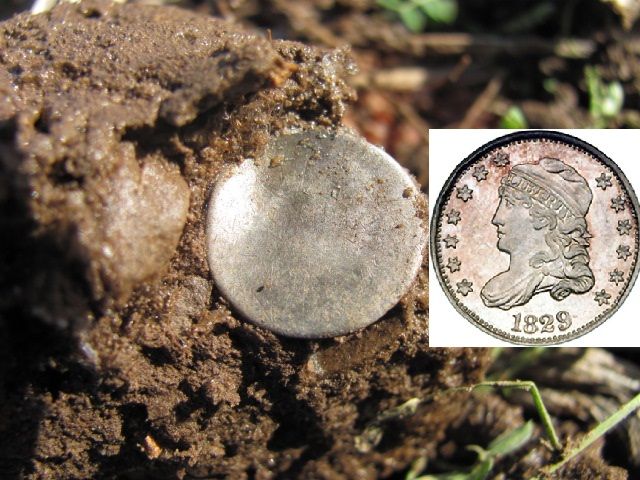 3/18/13 ~ My first ever Capped Bust Silver after 12 yrs of detecting. A half-dime.