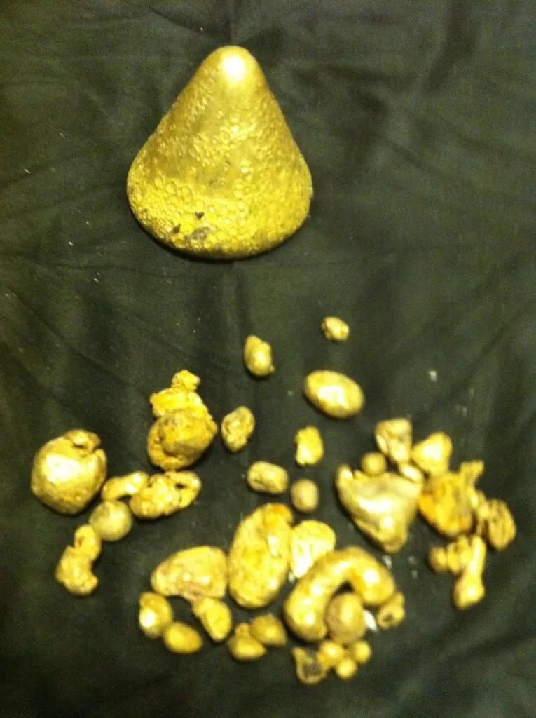 5.5 oz  smelted dore and nuggets found with www.portadrillmini.com Gold Driller  auger sampler