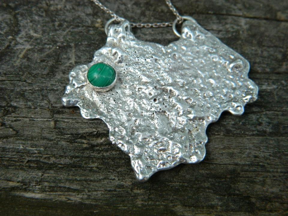 Abstract sterling silver and malachite pendant