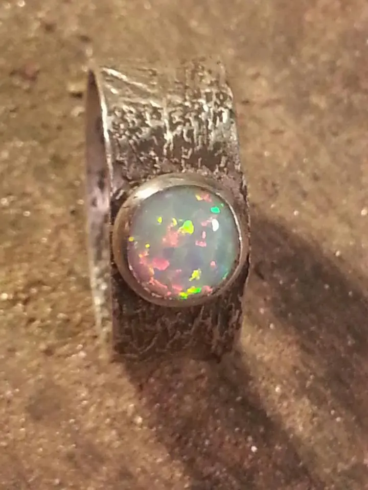 Another shot of reticulated sterling silver with bezel set opal triplet