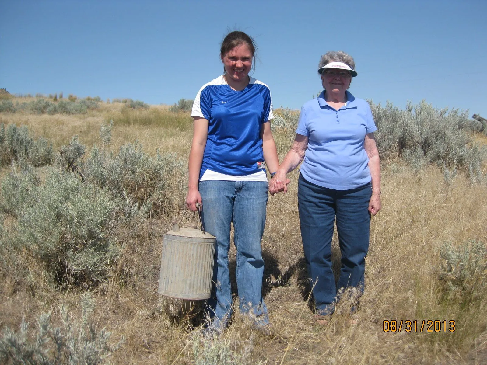 Aunt Betty & Melanie with Grandad's kerosene can found in the cellar.
IMG 1319