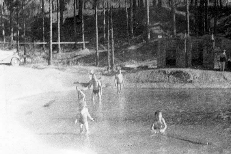 Black and White Photograph of People Playing in the Dutch Flat Swimming Pool