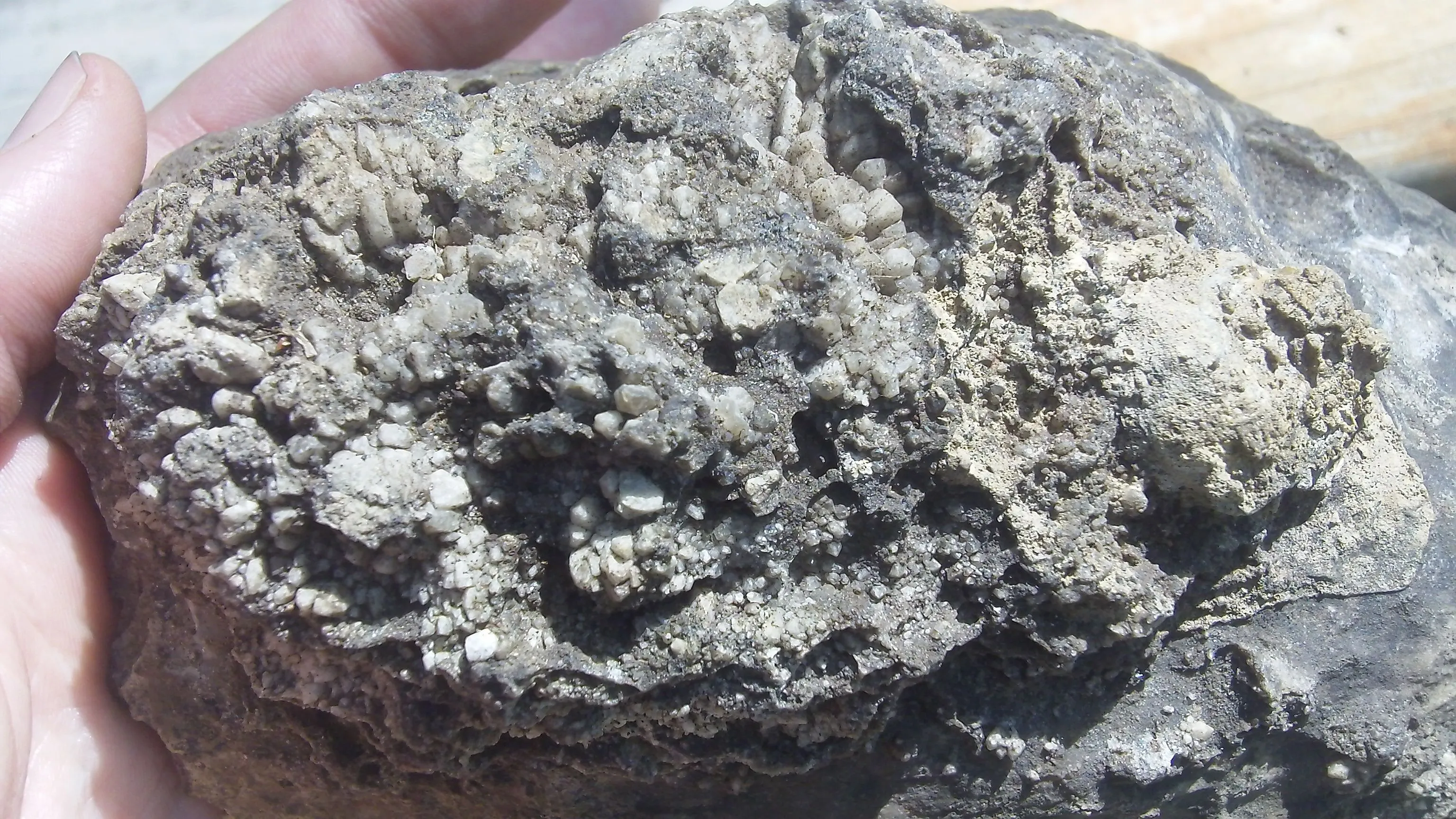 Calcite growth on Agate