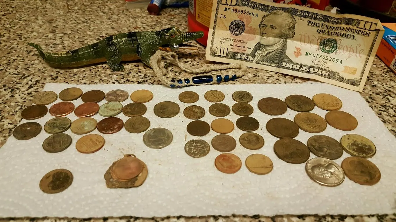 Can't believe the surface finds, a 10, alligator and a bracelet. Getting better with the ctx, trying to dig quarters and dimes. But them memorials kee