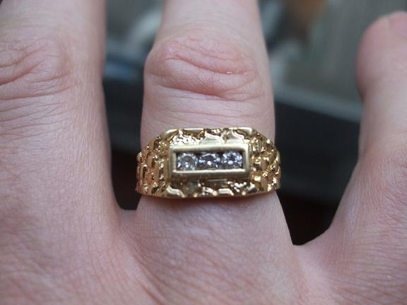 Close up of the ring. - (My first Gold ring.) I dug it and was a little disappointed because I thought it was plated because it said 14 KP on it. I di