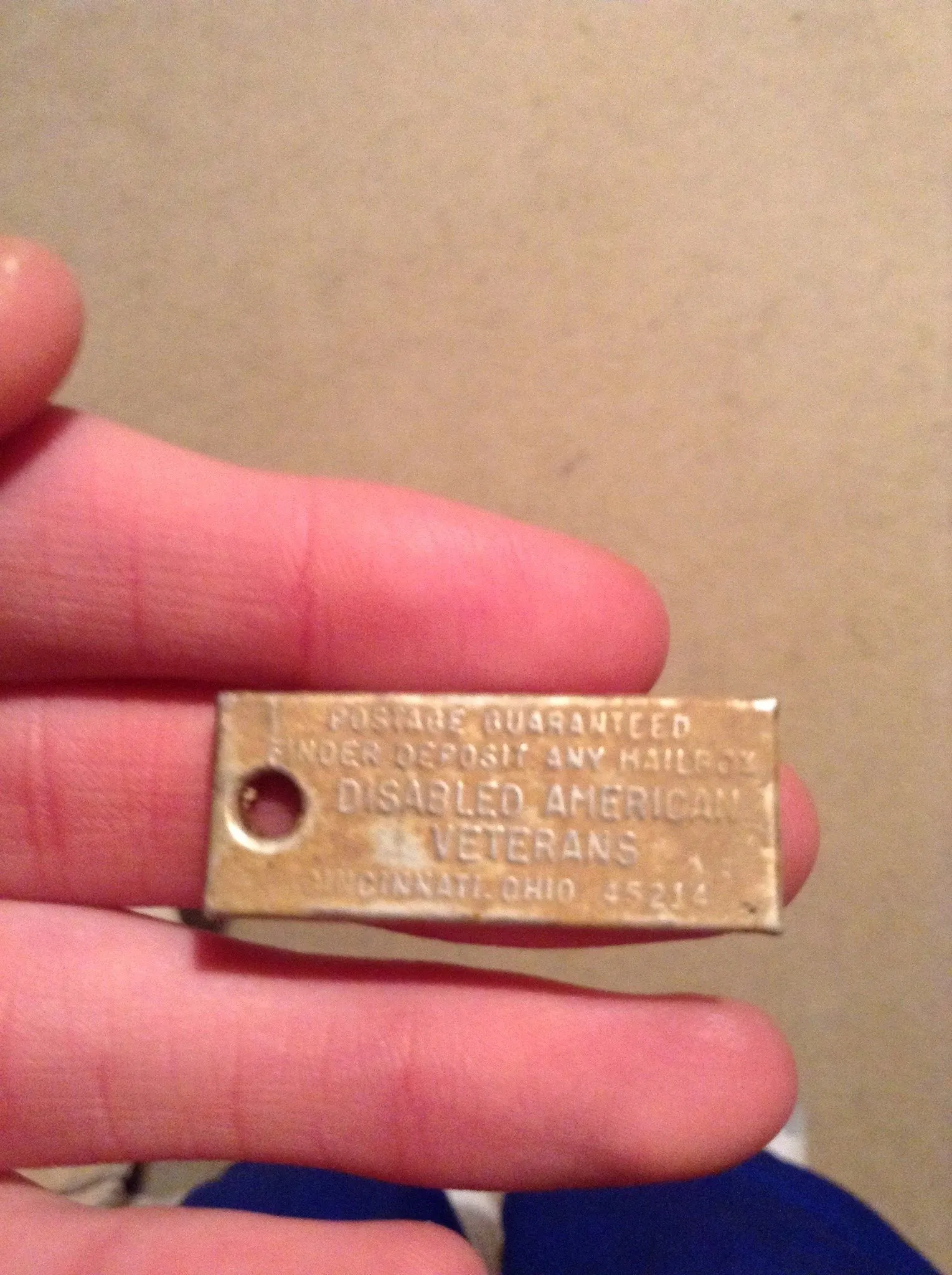 Disabled Veterans Lost Key tag return