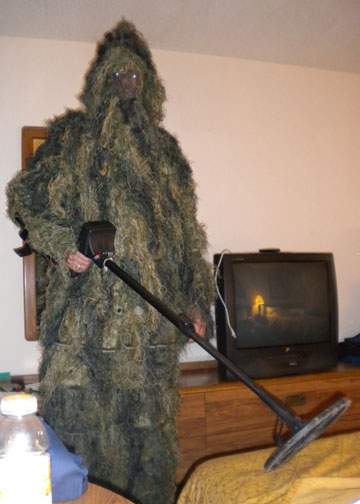 Dressed for night hunting in South Texas. This scares away evil night beast and evil people. Never fails to work!