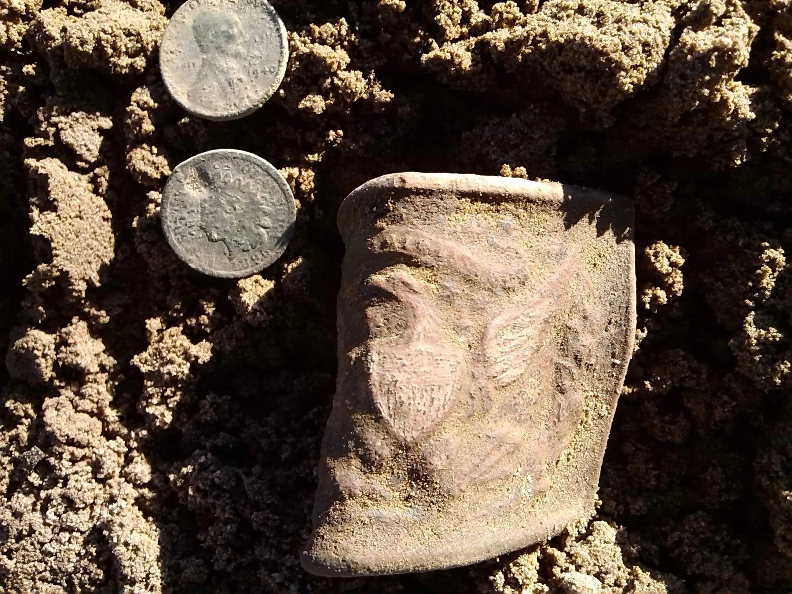 Dug in Worth County Georgia farm field on Feb 8, 2015 ----Early version of 1851 Union Eagle Belt Sword Officers Plate #630