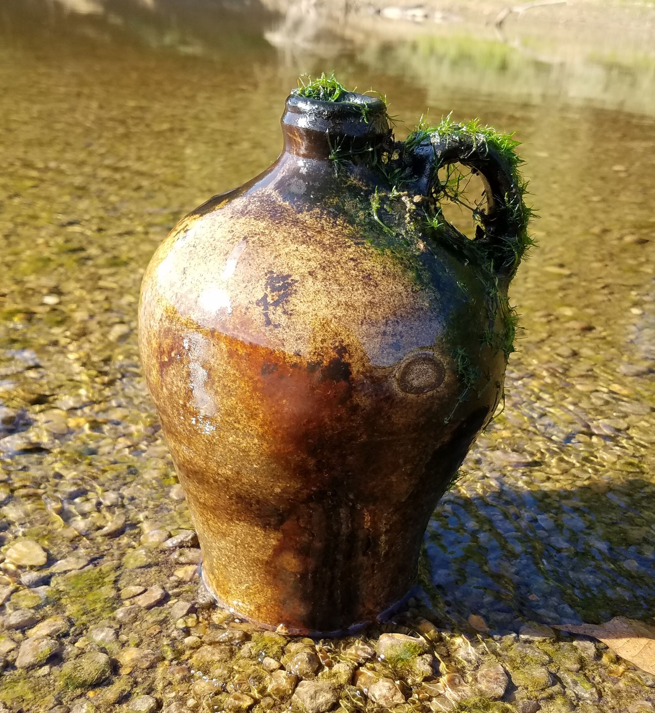 Edgefield pottery jug found in a local river; circa 1810-1850.  Not from the colonial period but I included it here anyway.