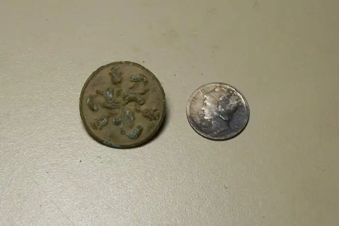 Flower Button and Mercury Dime - 1920 dime and 1790-1820? button. Extra Rich Superfine