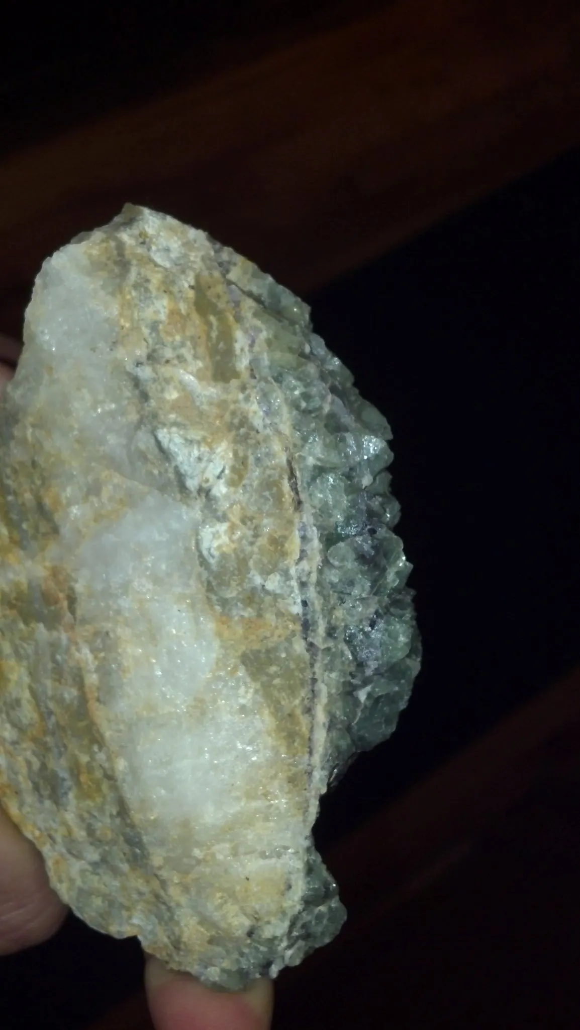 Fluorite pretty. Uncleaned, just naturally gorgeous. Got this from a wall at Rock Candy during a mining trip with Bob Jackson.