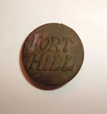 Fort Hill Button - Button off 1920s work clothes.