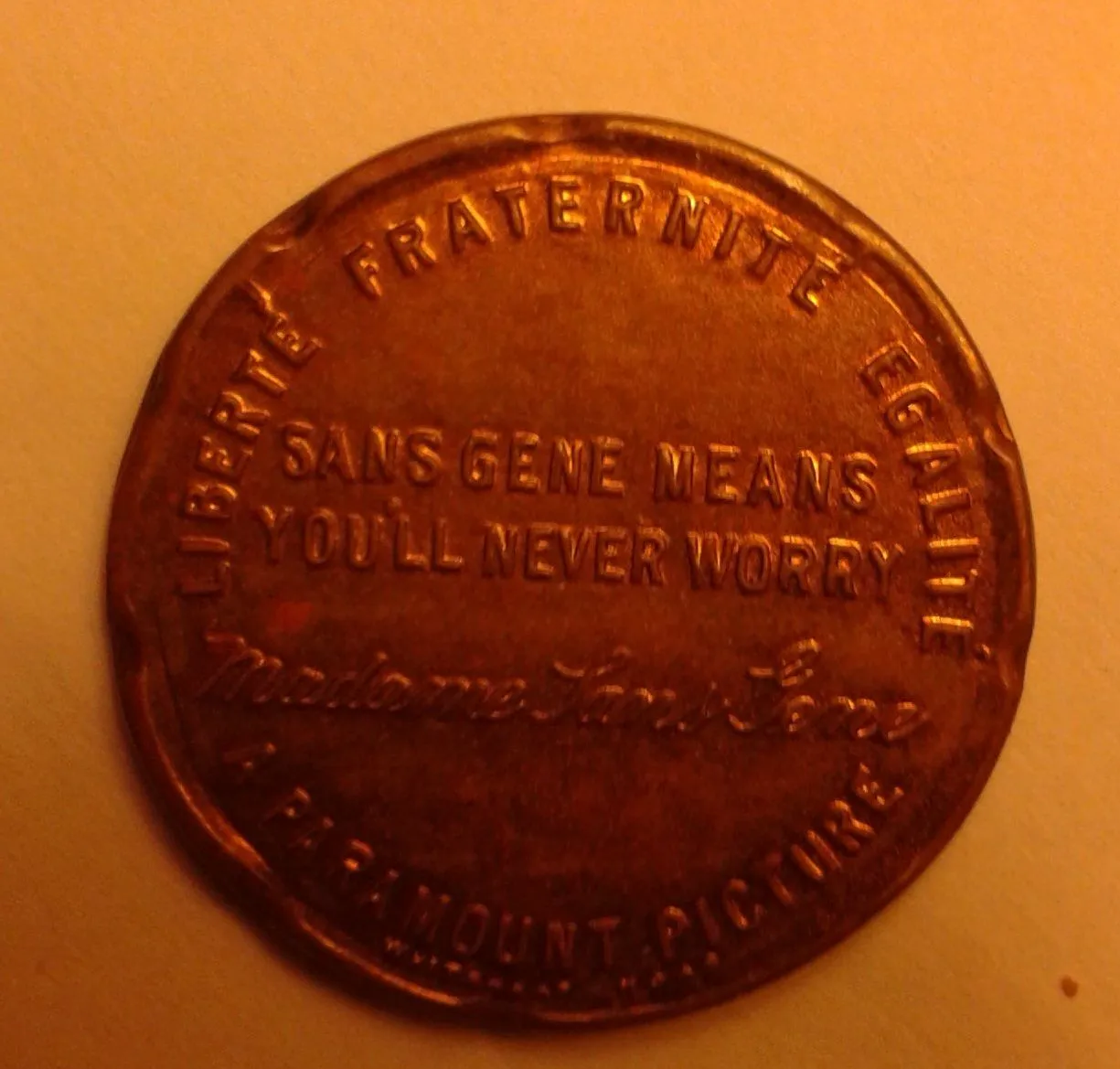 Gloria Swanson movie token back