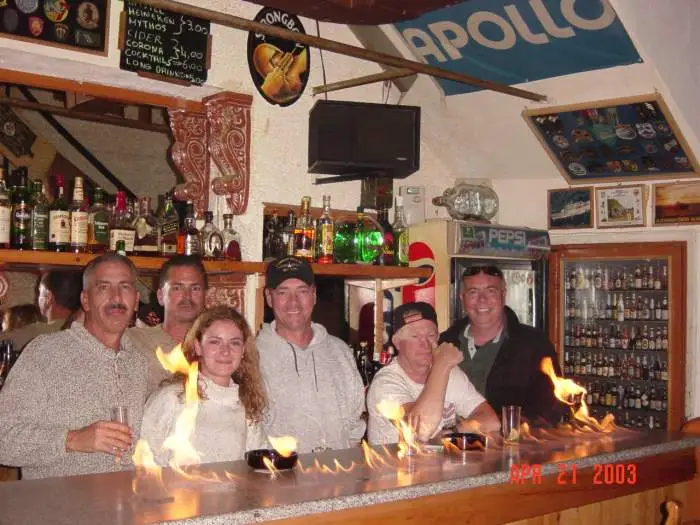 Greece - Wreckdiver and the boys setting the bar on fire in Greece