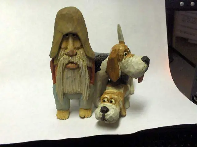 Hillbilly Carving - My first attempt at a caricature.  I tried the Old Hillbilly and dogs...always a crowd pleaser.