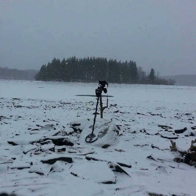 Hitting a drained reservoir last winter. Old foundation was exposed on the shoreline of the island.
