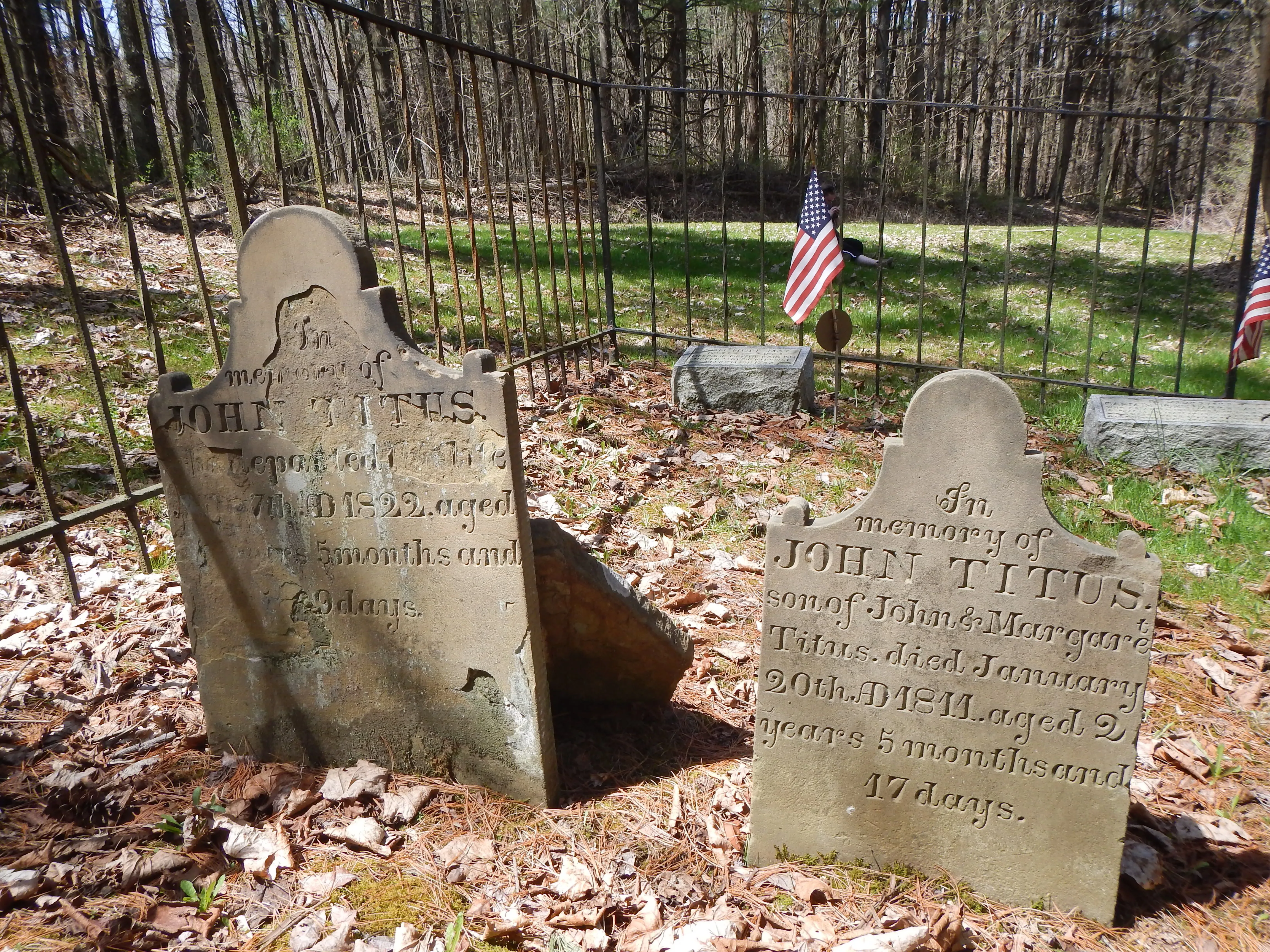 John Titus' head stones. Note the son was only 2 yrs old when killed.
