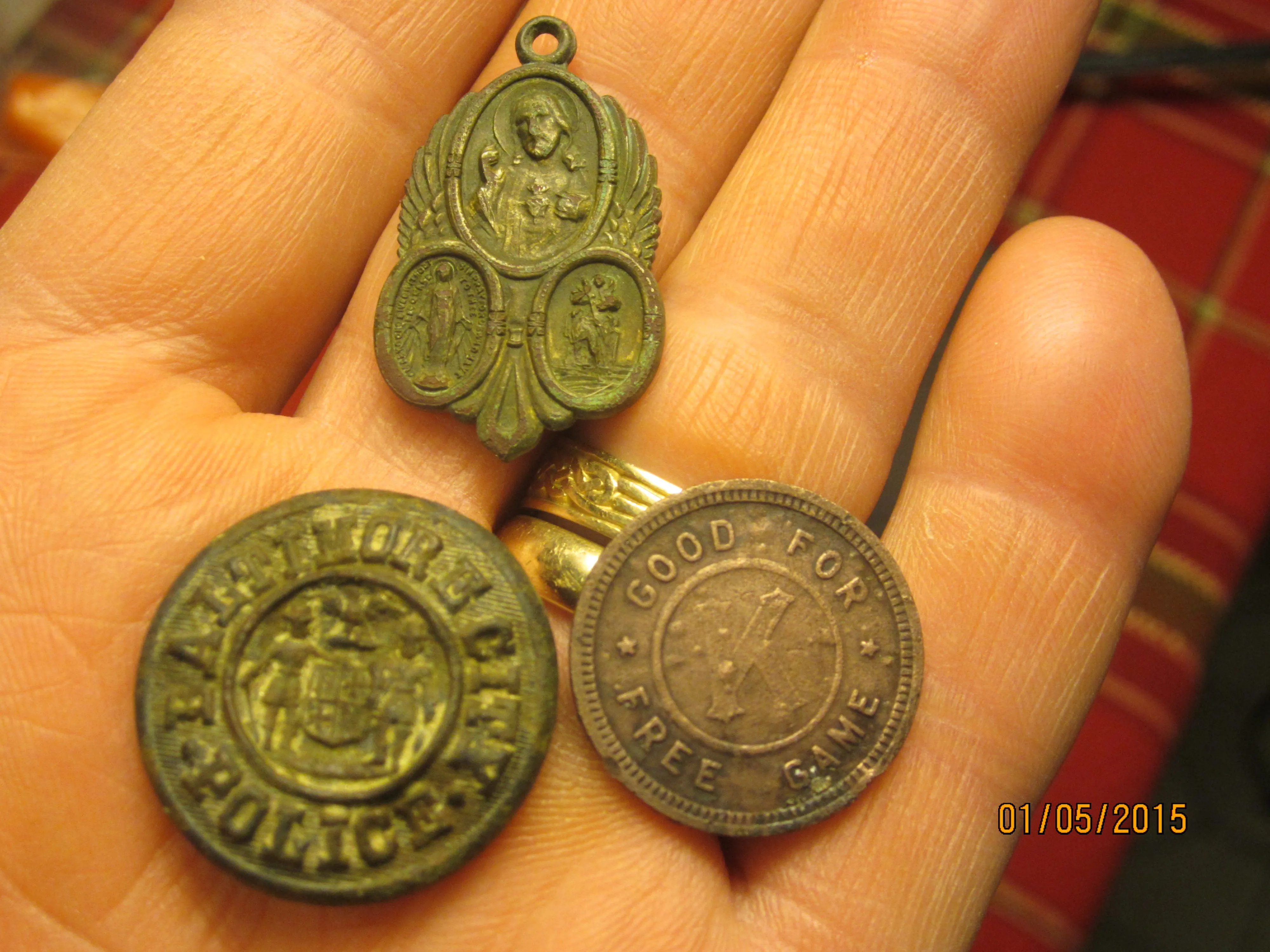 Medallion, button and 1930's slot token