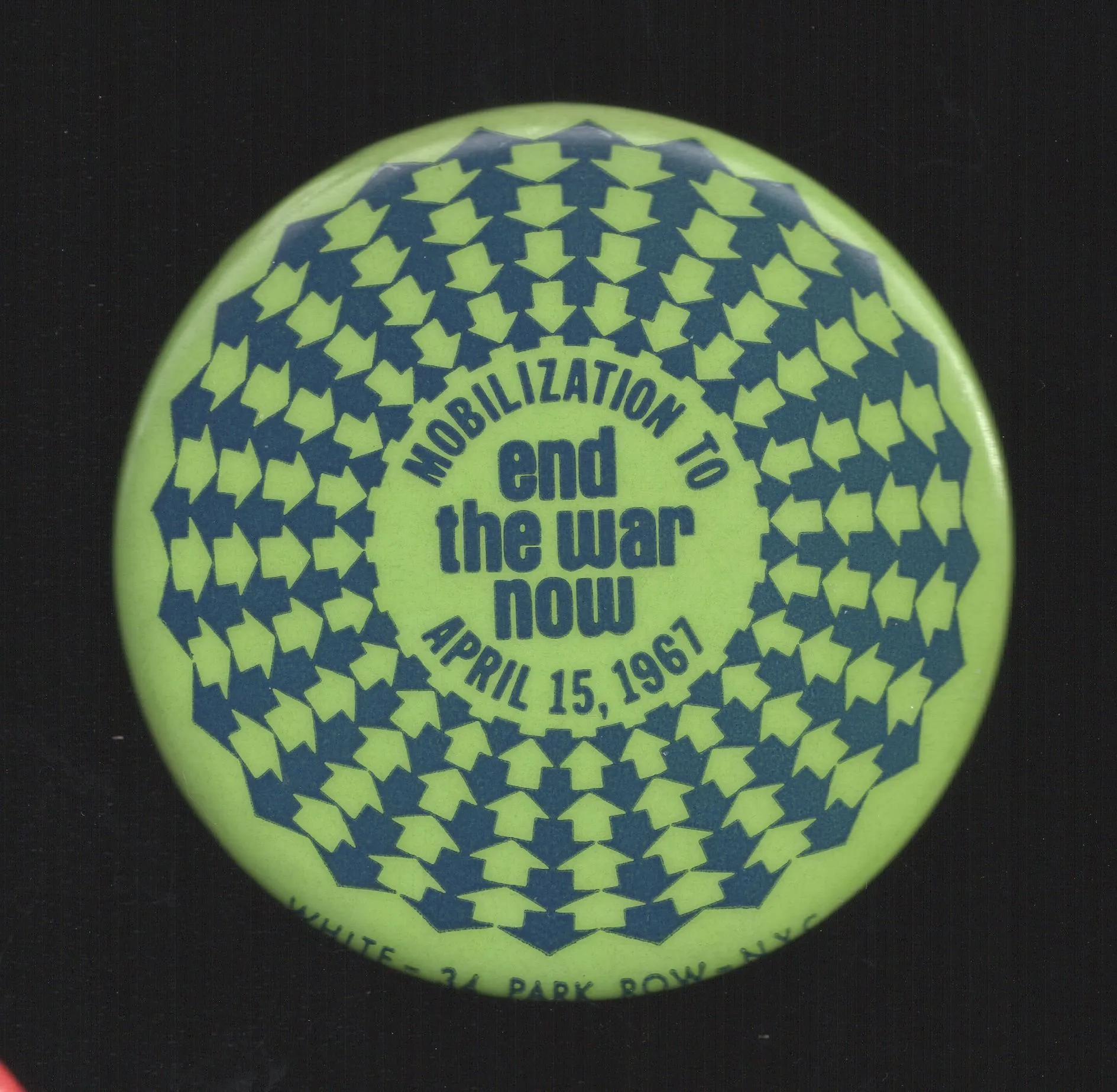 Mobilization To End The War Now April 15, 1967 2.5"
huge protest of 300,000 in N.Y.C. led by Dr. Martin Luther King Jr, 
Harry Belafonte, Dr James Spo
