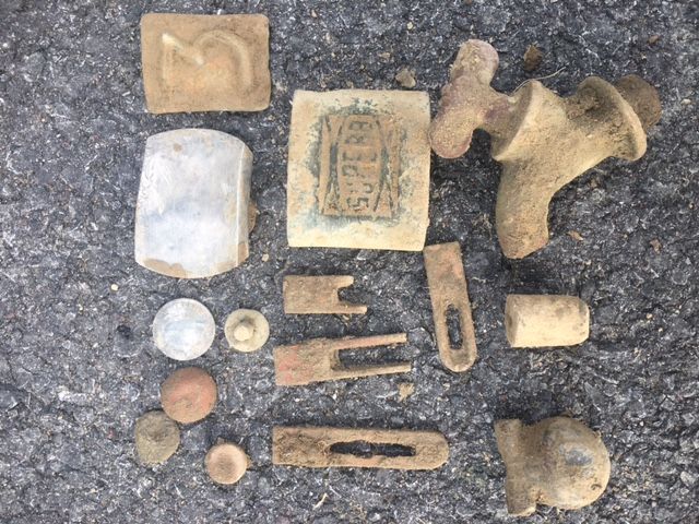 My finds at the schoolhouse 11-14. The only coin was a 1902 barber dime and I'm very curious about the little lead weight. I also hunted a nearby home