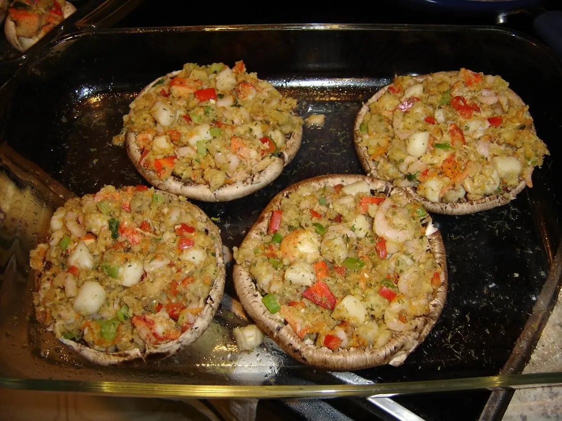 MY SEAFOOD STUFFING IN HUGE PORTABELLA MUSHROOM CAPS