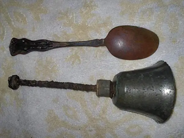 Myrtle School Bell & Spoon - Found at the 1880 Myrtle School site.