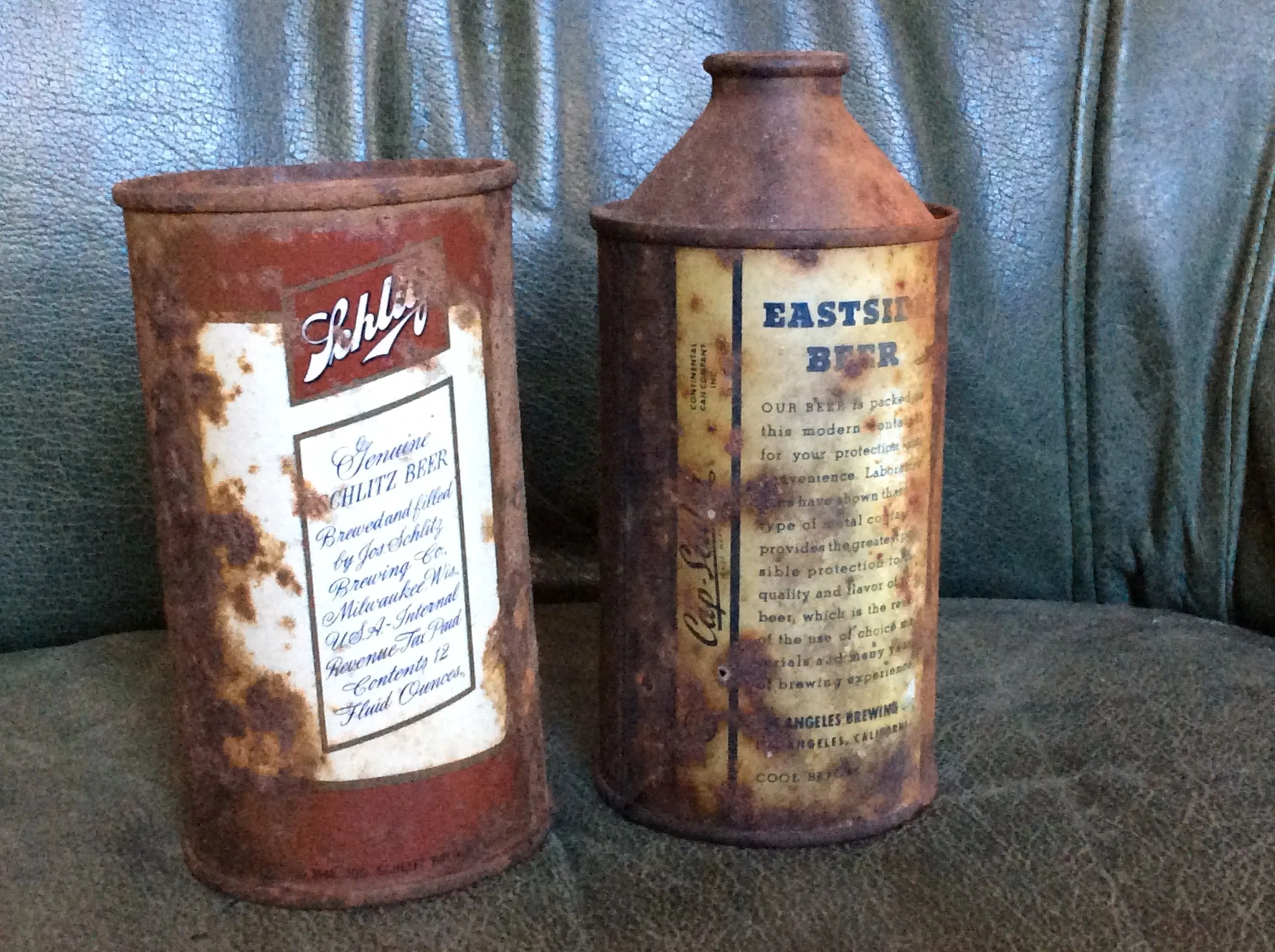 Old beer cans, found under a foot of pine needles.