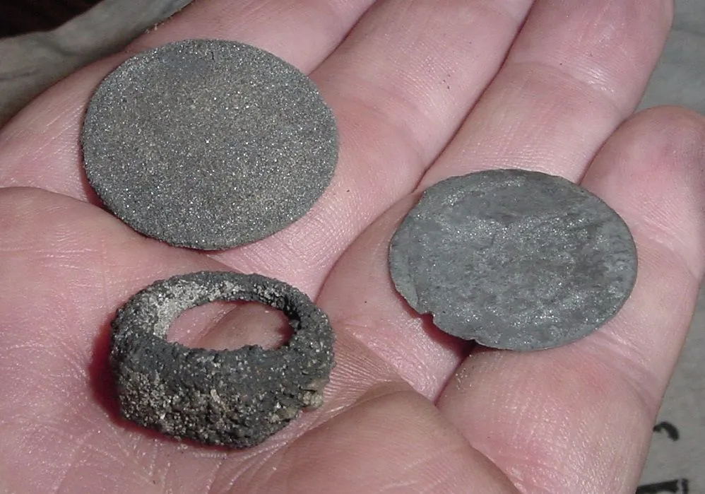 OLD SILVER - 2 BARBER HALVES - CRUSTY RING