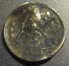 One beat up 1854 w/arrows seated dime.