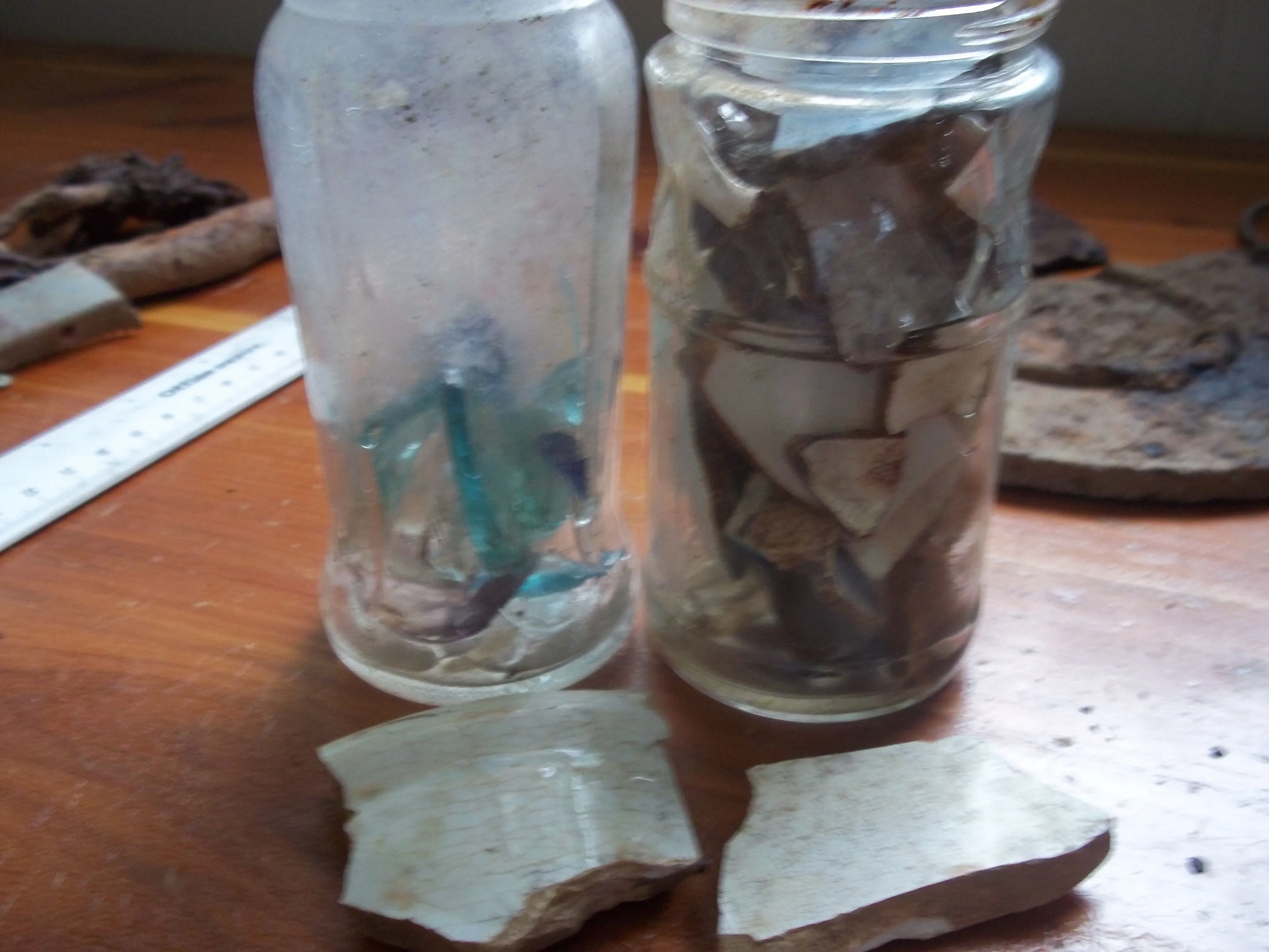 Pottery, broken glass and bottles. From the Uhwarrie Mountains, Montgomery County, NC
