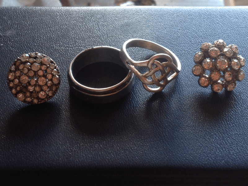 Ring #63 junk metal, ring #64 .925 silver Celtic design, couple junk bling earrings