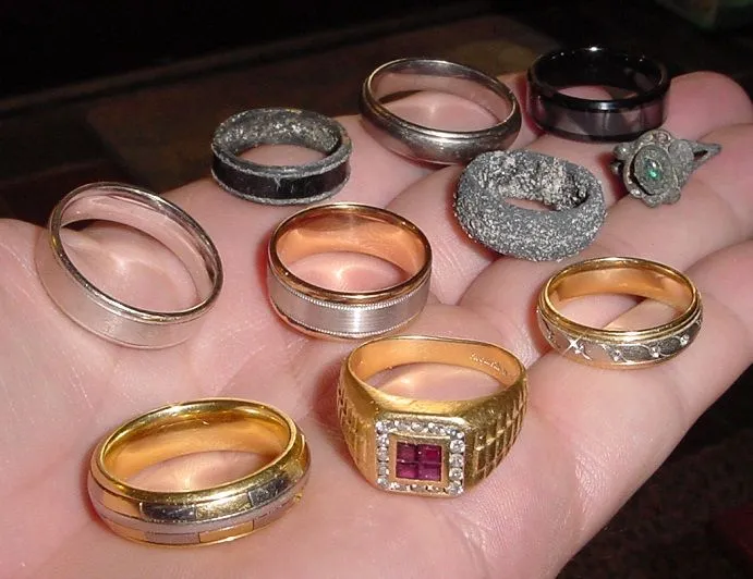 RINGS FROM BAHAMA TRIP - PLATINUM 950 & 750 (18K) BAND, 14K RUBY & DIAMOND RING , 2 - 14K WHITE & YELLOW GOLD BANDS,  14K WHITE GOLD BAND, 2 SILVER RI