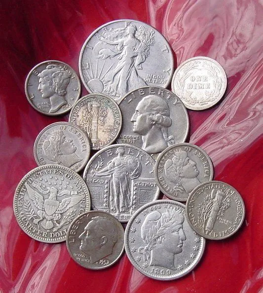 SMALL SAMPLE OF SOME SILVER COINS FOUND LAND HUNTING - THE STANDING LIBERTY QUARTER IS A 1918/17 - S - FOUND AT AN OLD STREET MEDIAN WHERE THERE WAS A