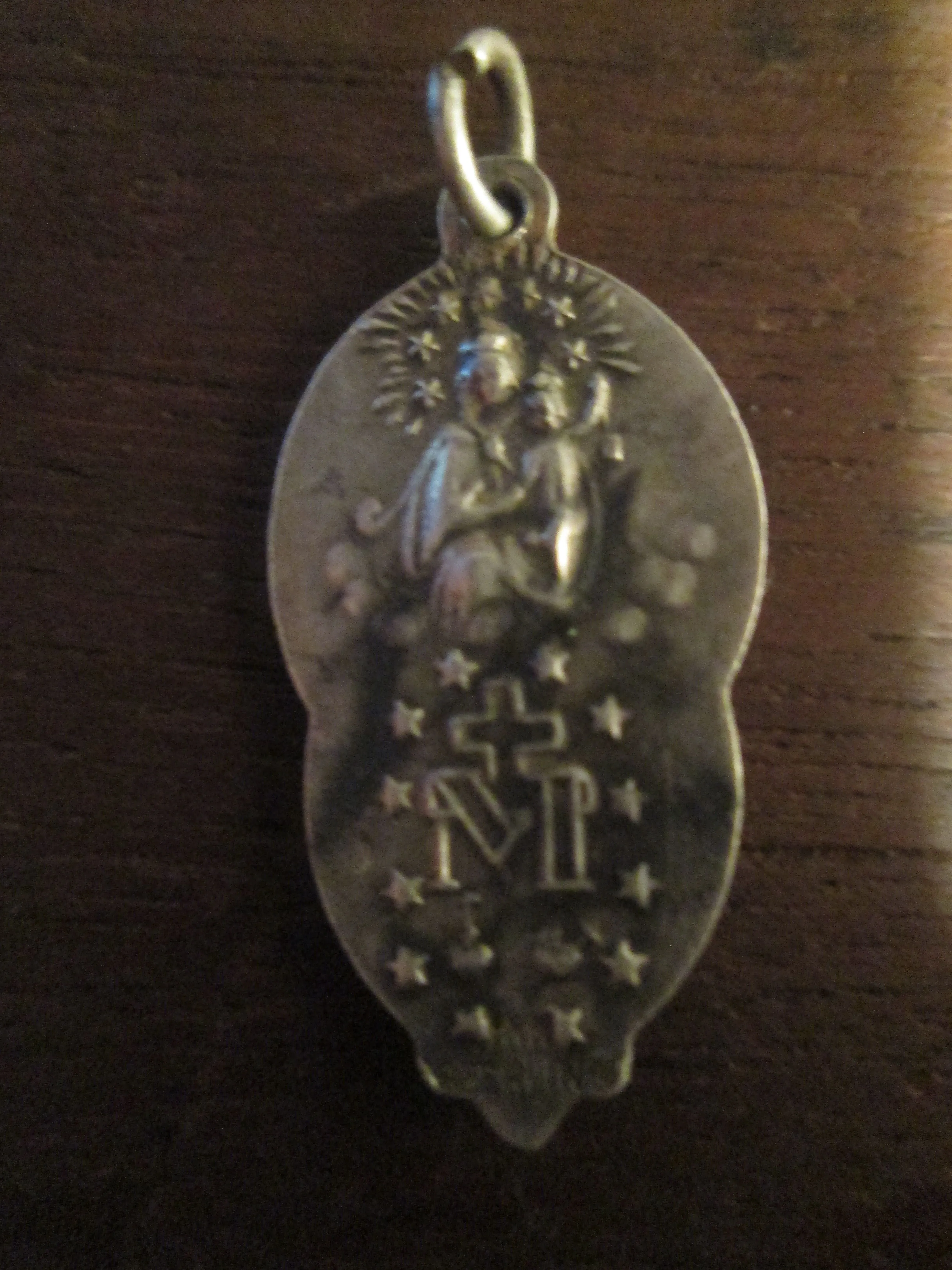 sterling silver mother mary pendant back