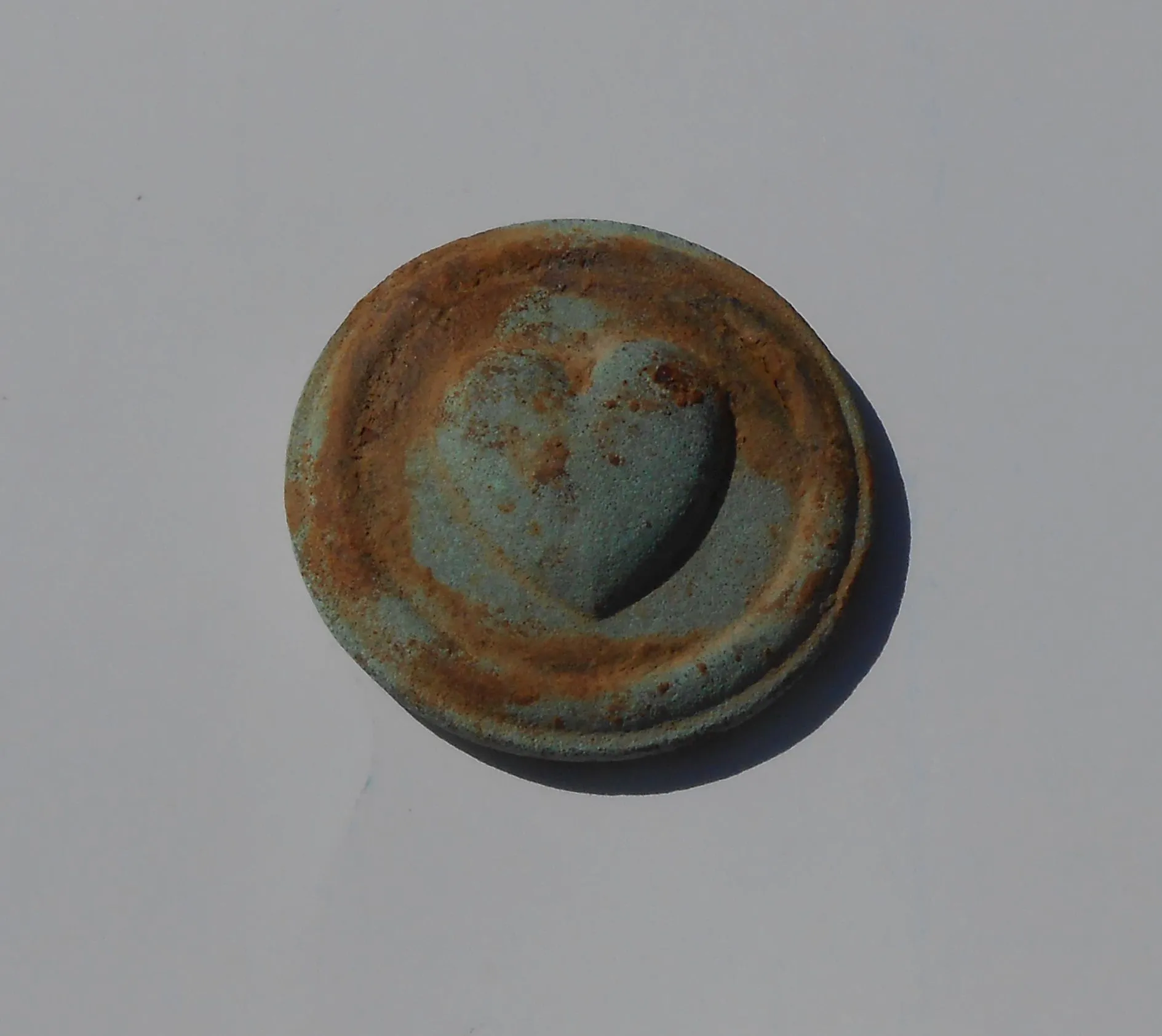 This brass heart rosette was dug on 10-24-16 near a large U.S. Civil War camp.