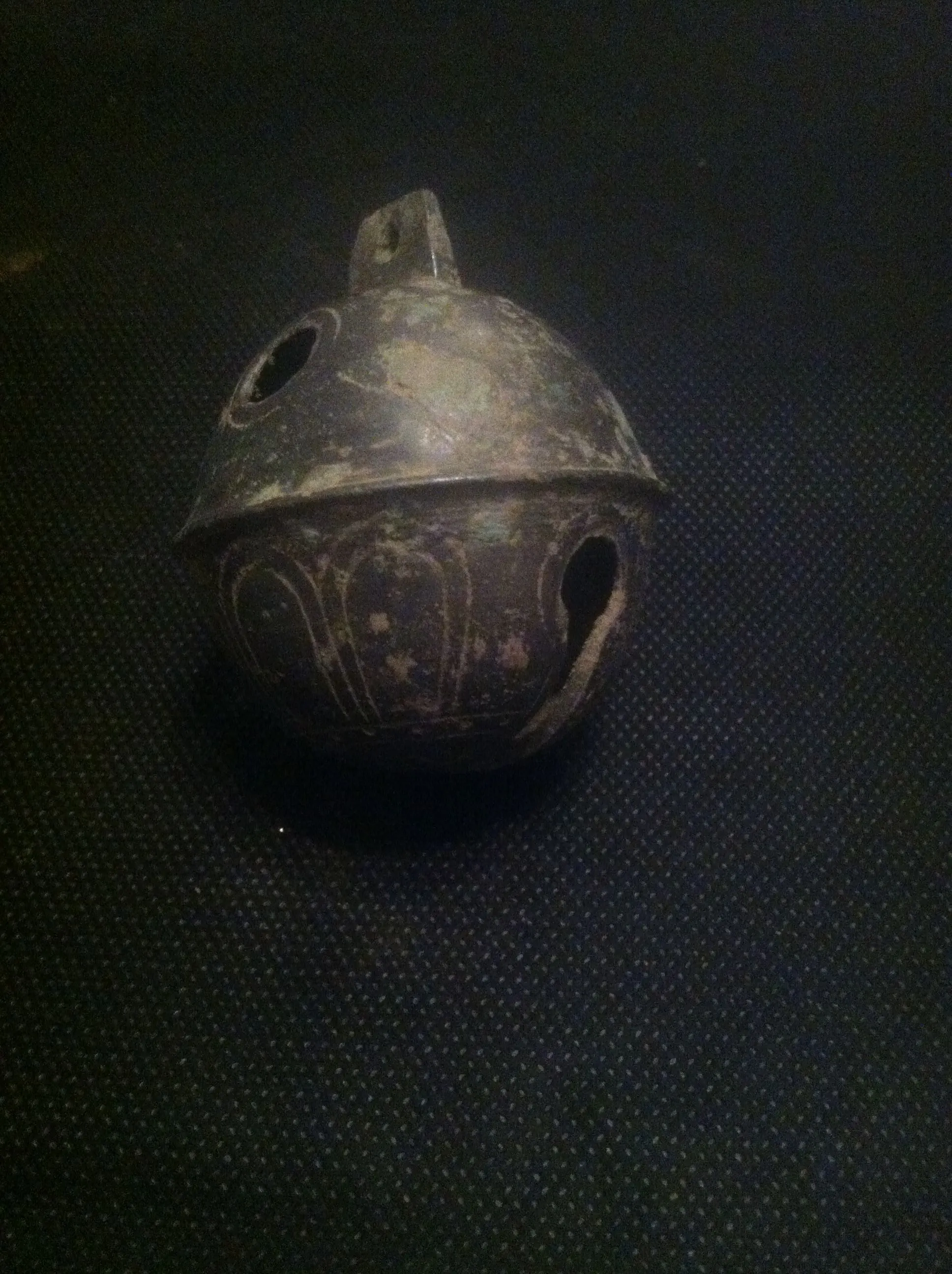 This crotal bell has a B&L maker's mark on the bottom. They started making bells in New Hartford, CT in 1830 and stopped in 1841 when the factory burn