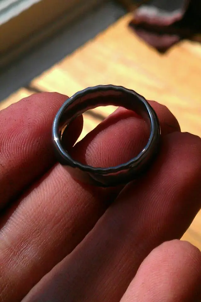 Tungsten ring found under water in a little stream.