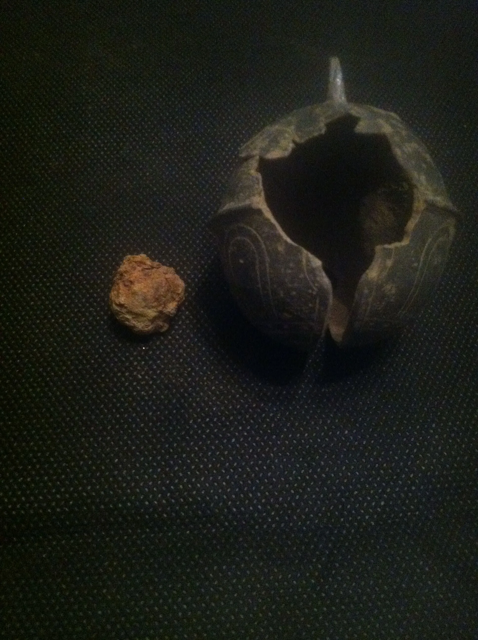 Unfortunate hole in bell, and the ball that was still inside.