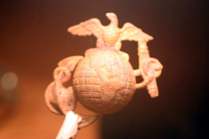 USMC Eagle Globe & Anchor - Cap pin, this style, screw back with Lat & long lines,
issued 1865-1925