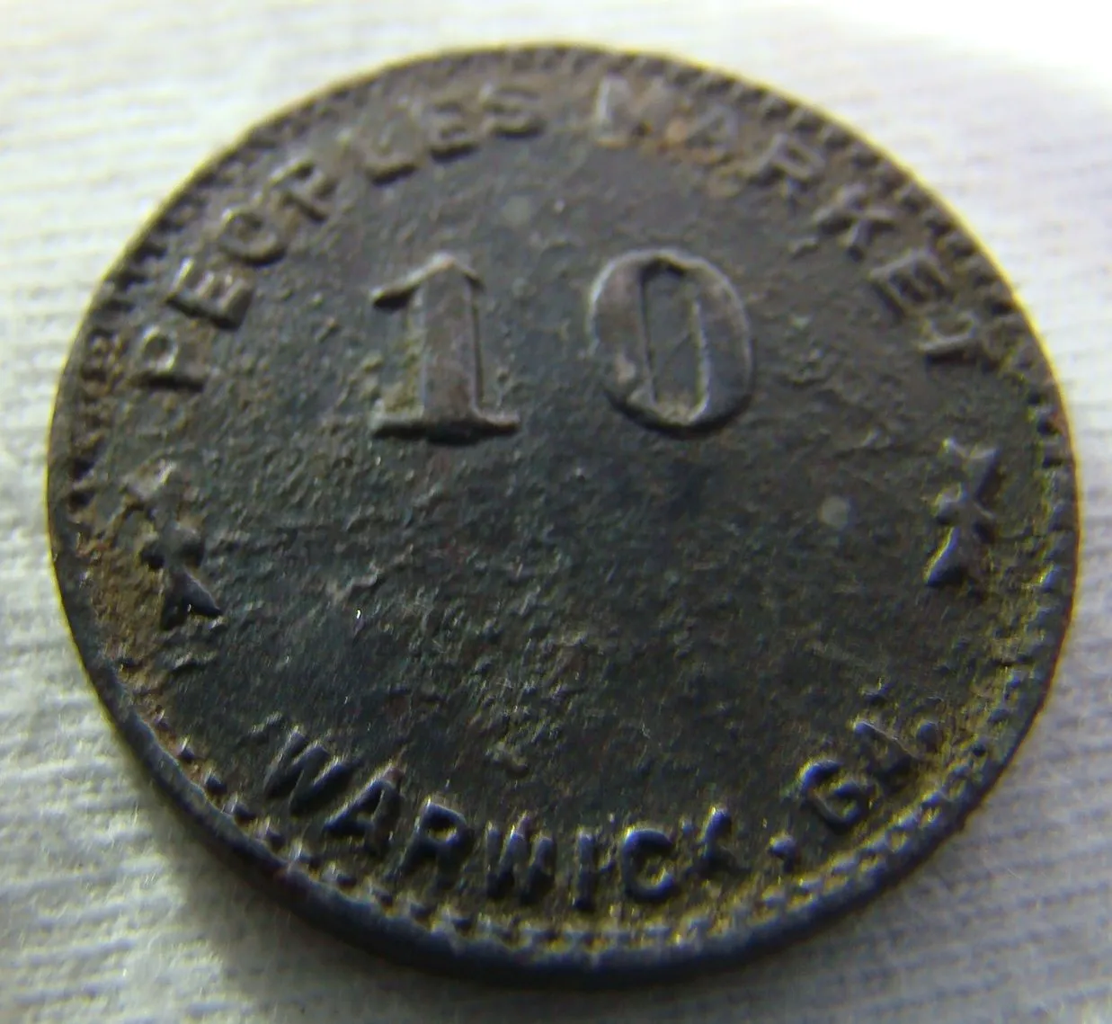 Warwick Ga Token, 1930's 
dug at old home site.